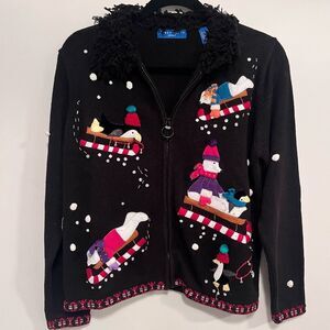 Karen Scott Ugly Christmas Cardigan Embroidered Sweater